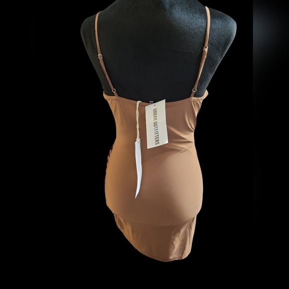 NWT Lumiere by Urban Outfitters L Cocoa knit mini Dress ruching spaghetti strap - Picture 9 of 10